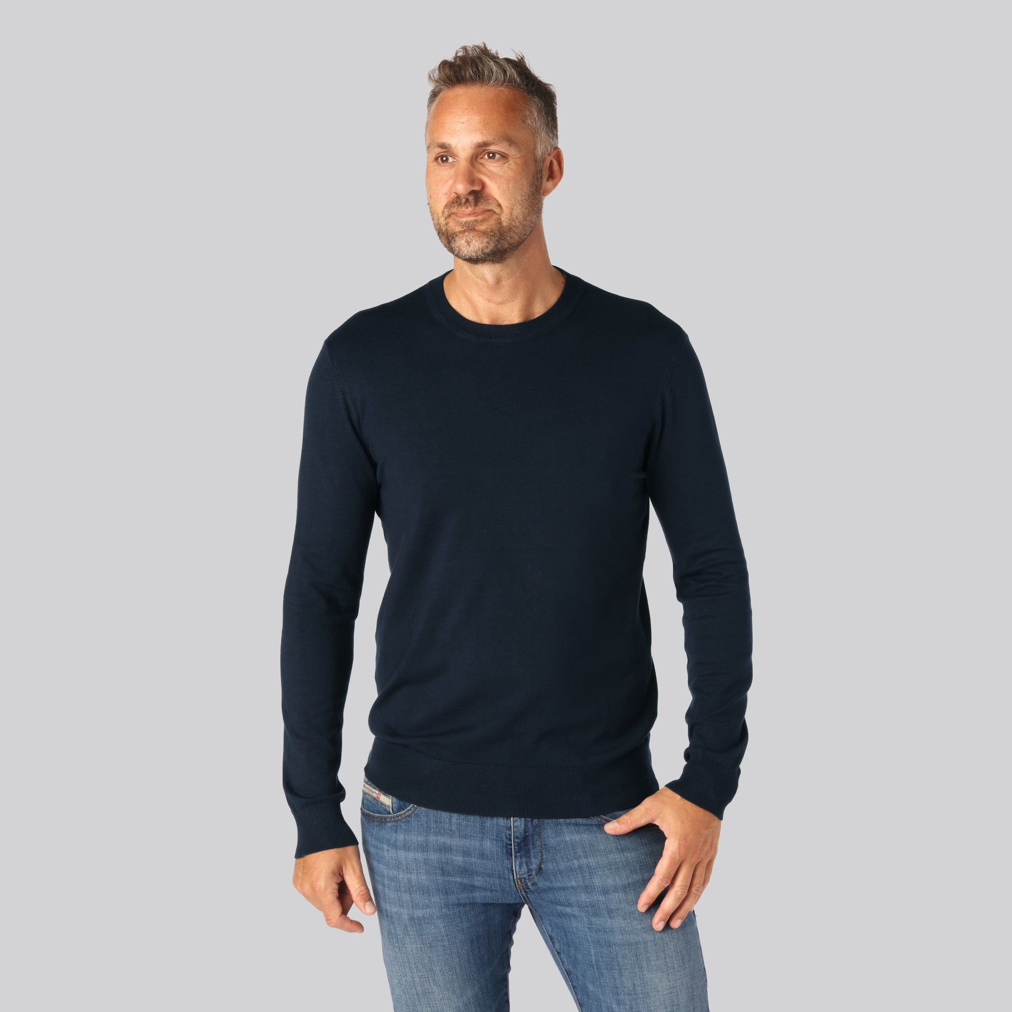 Bambus Striktrøje O-hals I Navy Til Mænd