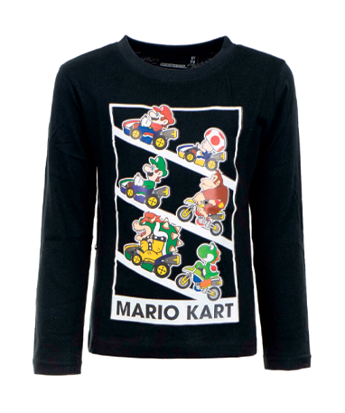 Super Mario Sort T-shirt - Mario Kart  3-8 år