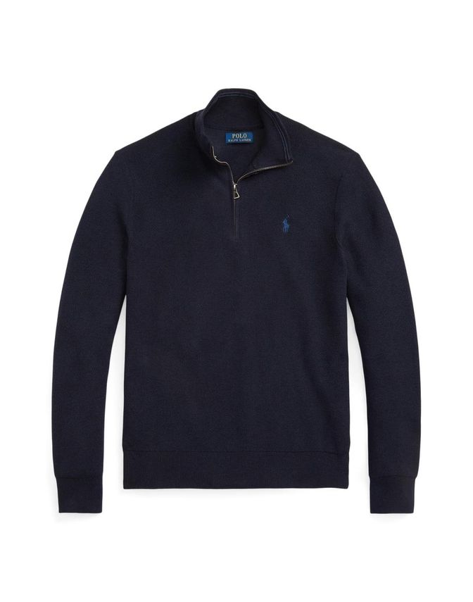 Mesh-knit Cotton Quarter-zip Sweater