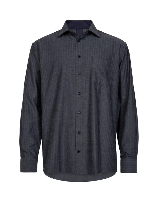 Black Blue Reg Fit Shirt L S