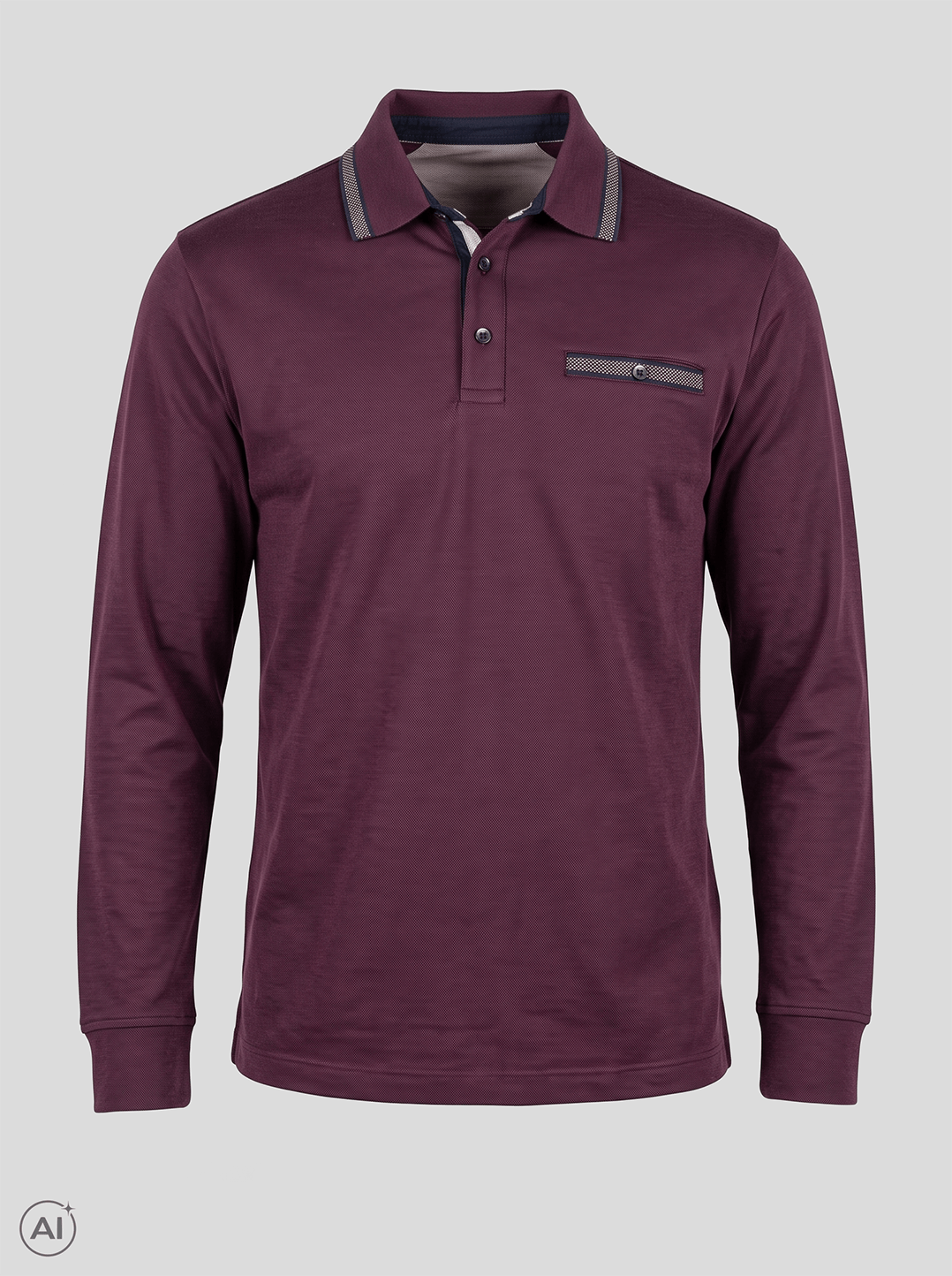 Pre End - Origon Langærmet Polo I Vinrød Plussize