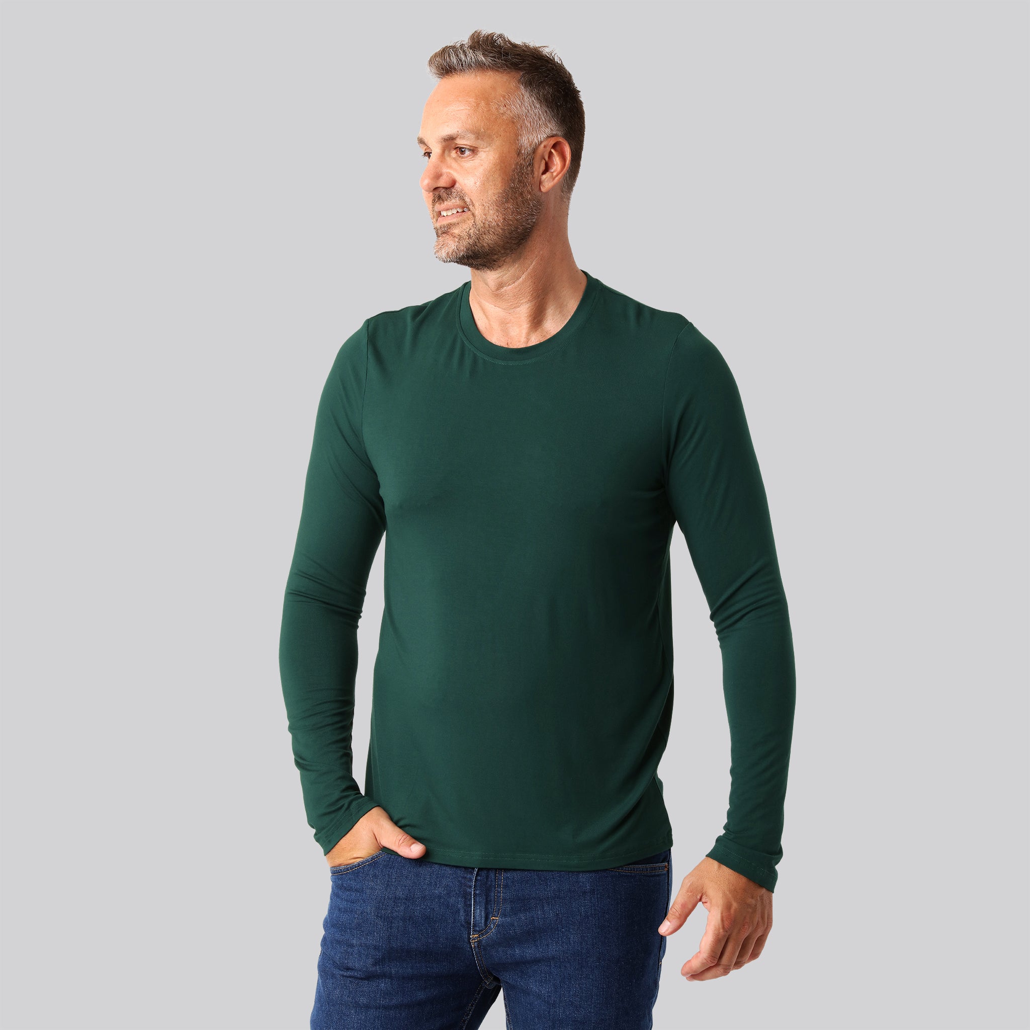 Bambus Langærmet T-shirt Grøn Mænd
