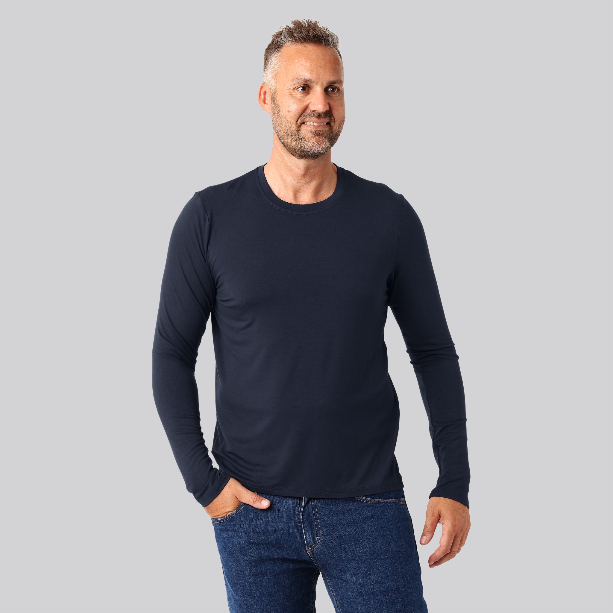 Bambus Langærmet T-shirt Navy Mænd