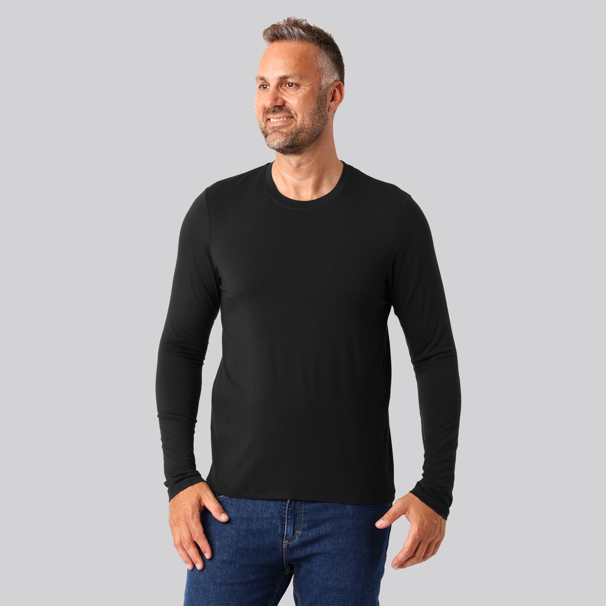 Bambus Langærmet T-shirt Sort Mænd