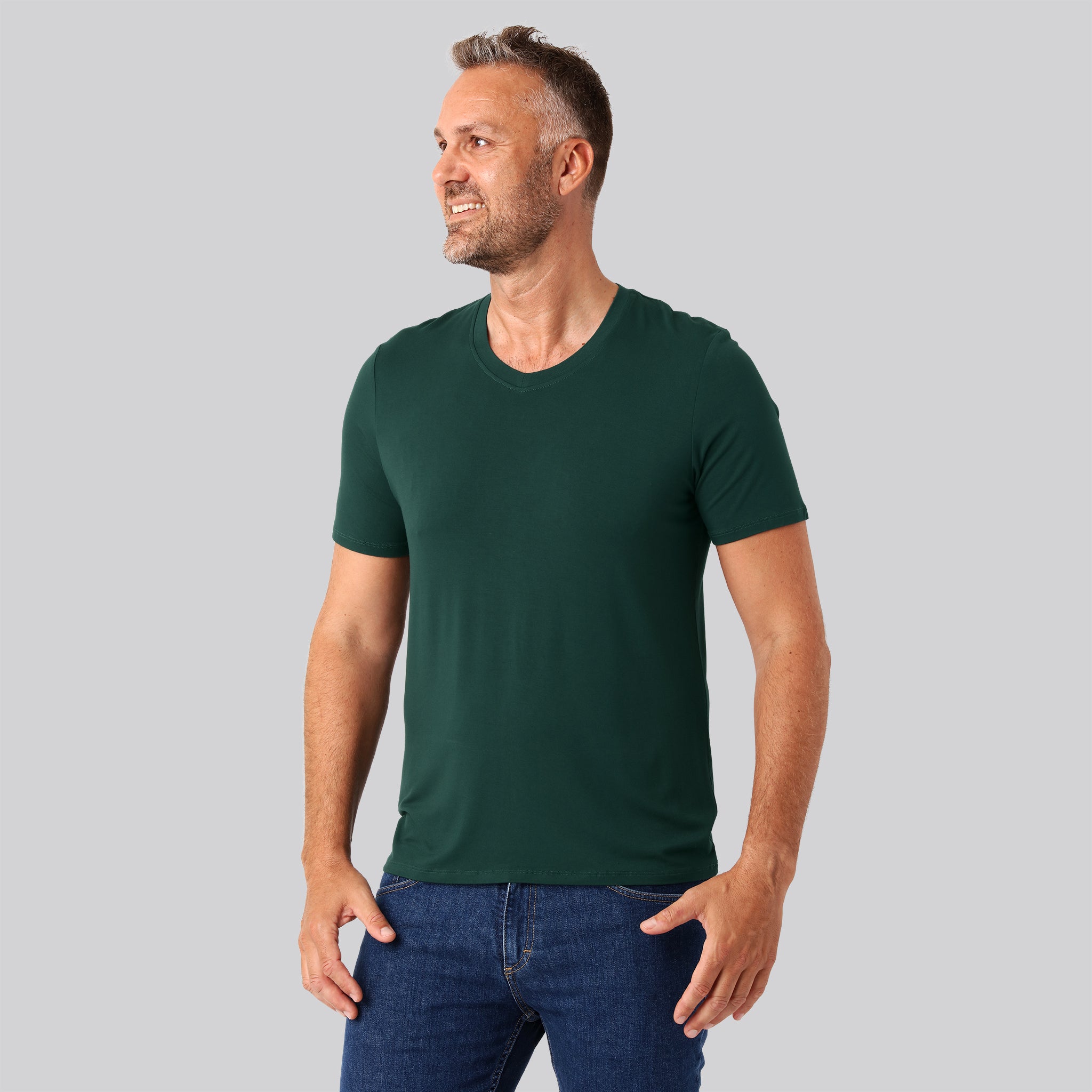 Bambus T-shirt V-hals Grøn Mænd