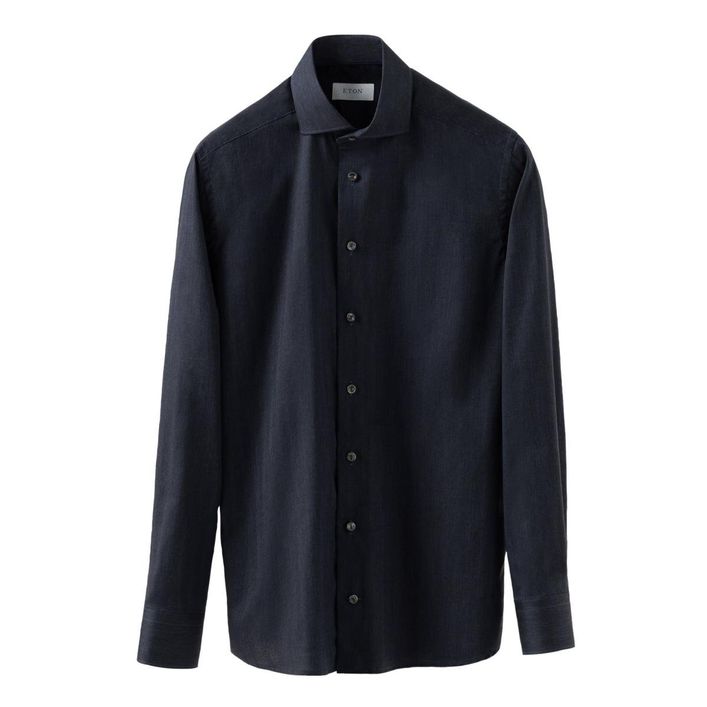 Rynkefri Flannel Skjorte i Herringbone fra ETON