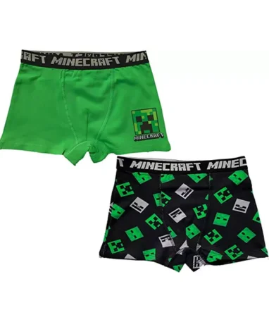 Minecraft Boxershorts Til Børn - 2 Styk - Grøn Sort
