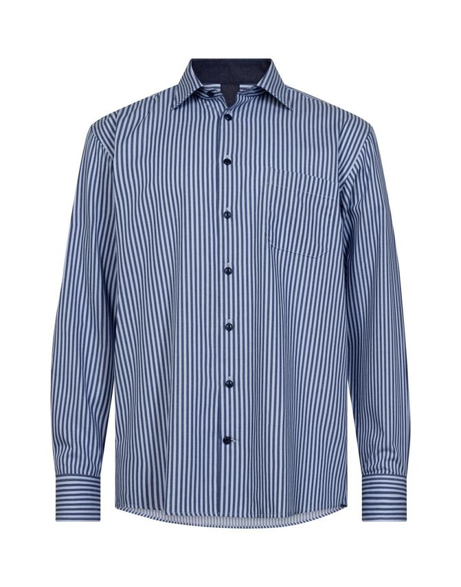Black Blue Reg Fit Shirt L S