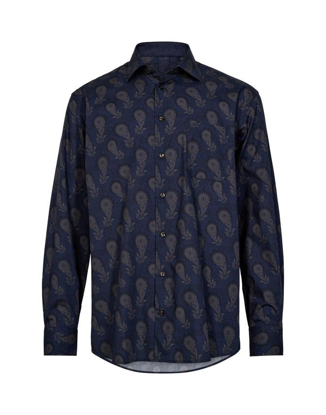 Black Blue Reg Fit Shirt L S
