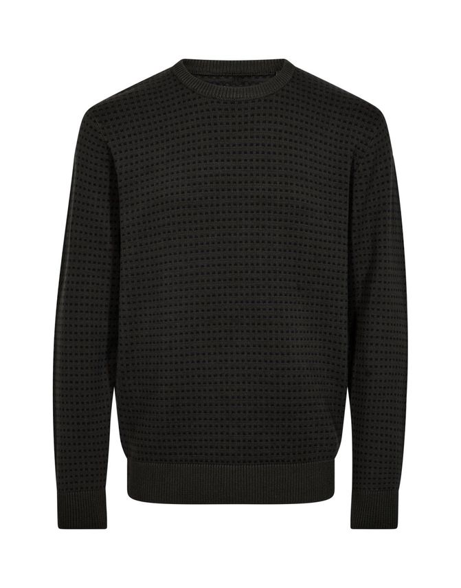 Black Blue O-neck Knit Reg Fit