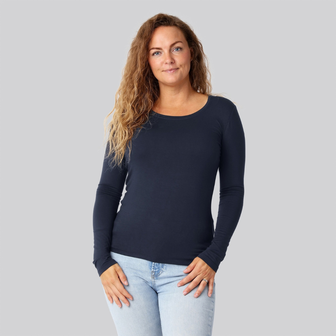 Bambus Langærmet T-shirt Navy Damer