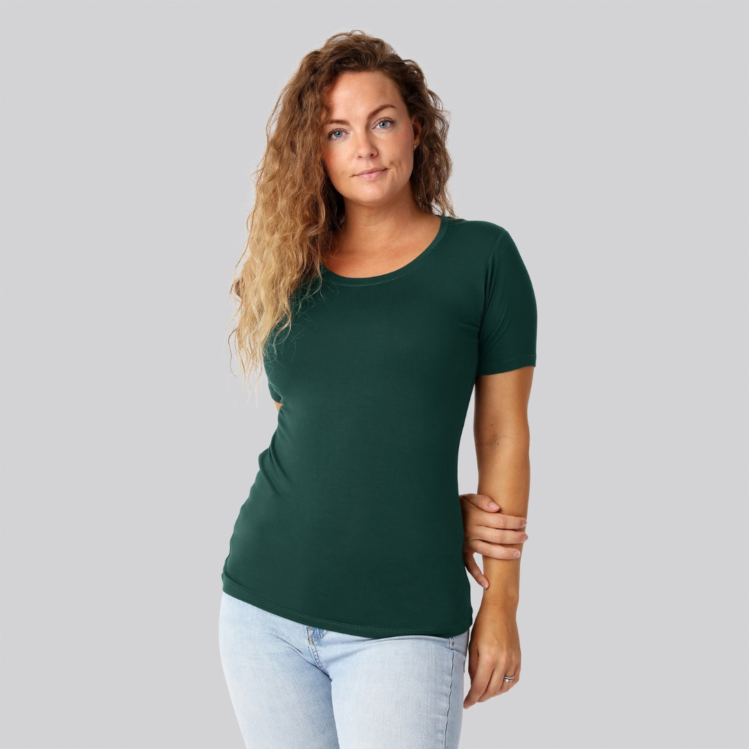 Bambus T-shirt O-hals Grøn Damer