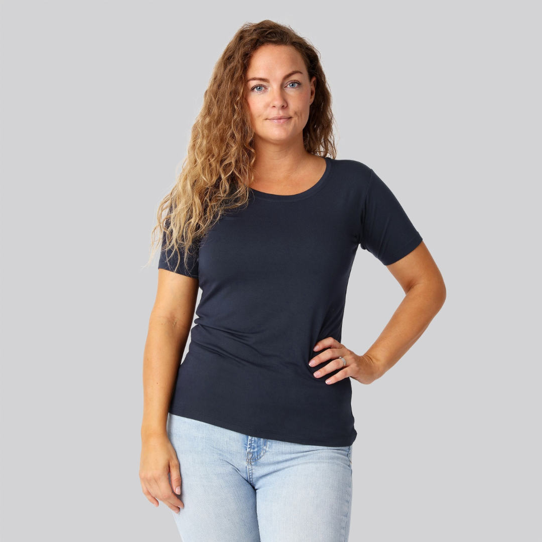 Bambus T-shirt O-hals Navy Damer