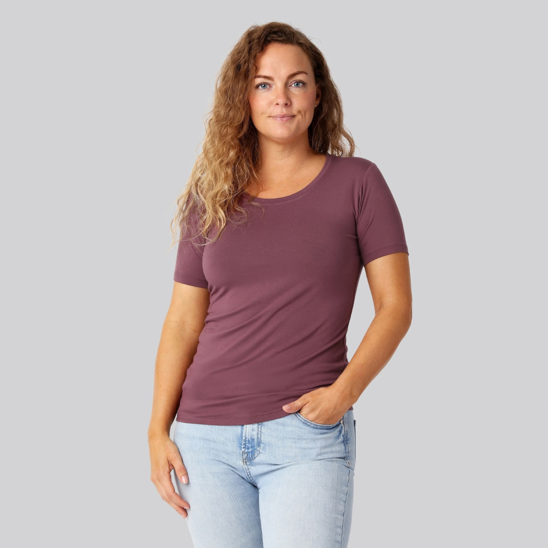 Bambus T-shirt O-hals Rose Damer