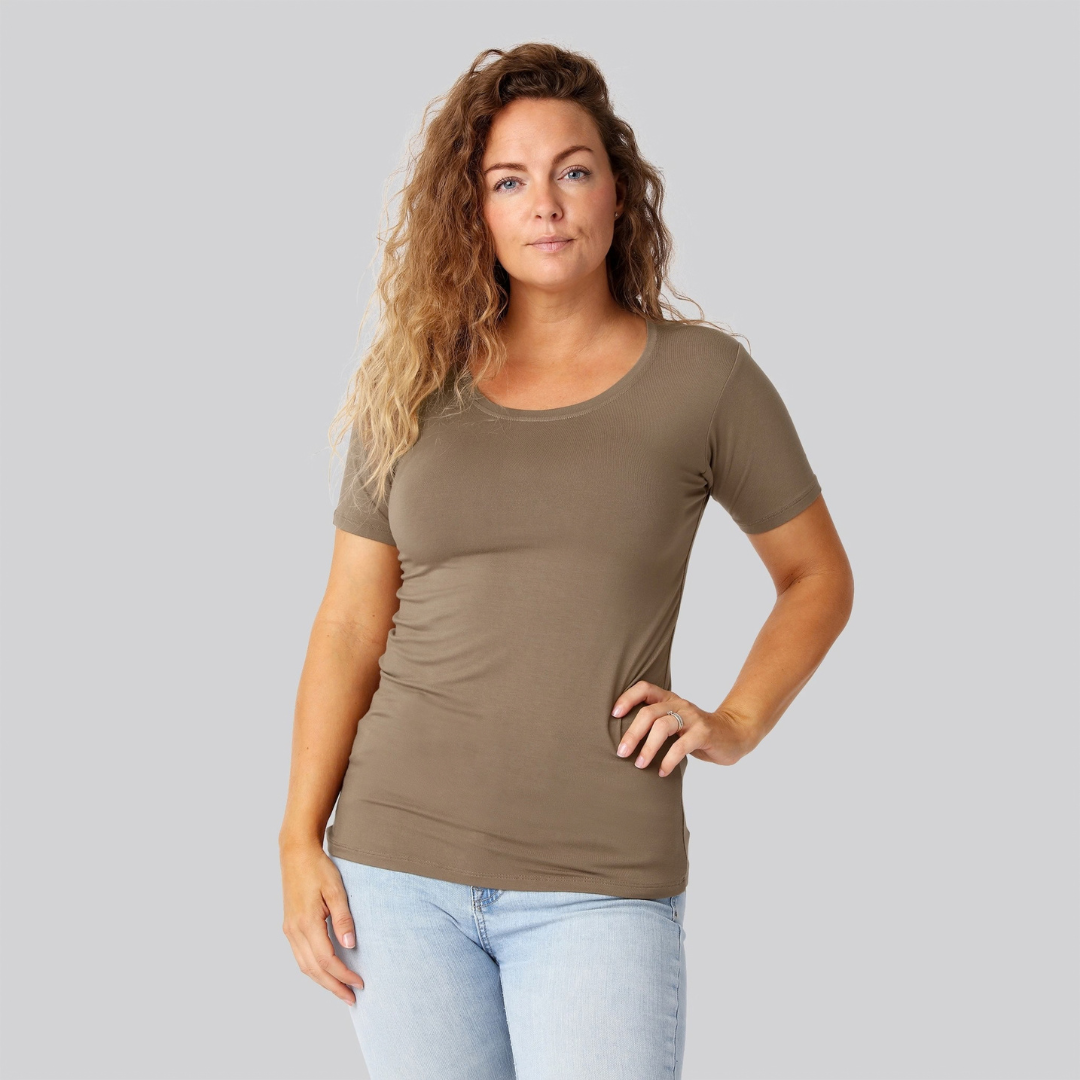 Bambus T-shirt O-hals Sand Damer
