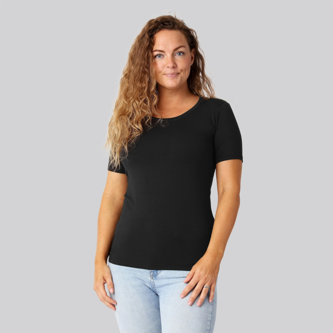 Bambus T-shirt O-hals Sort Damer