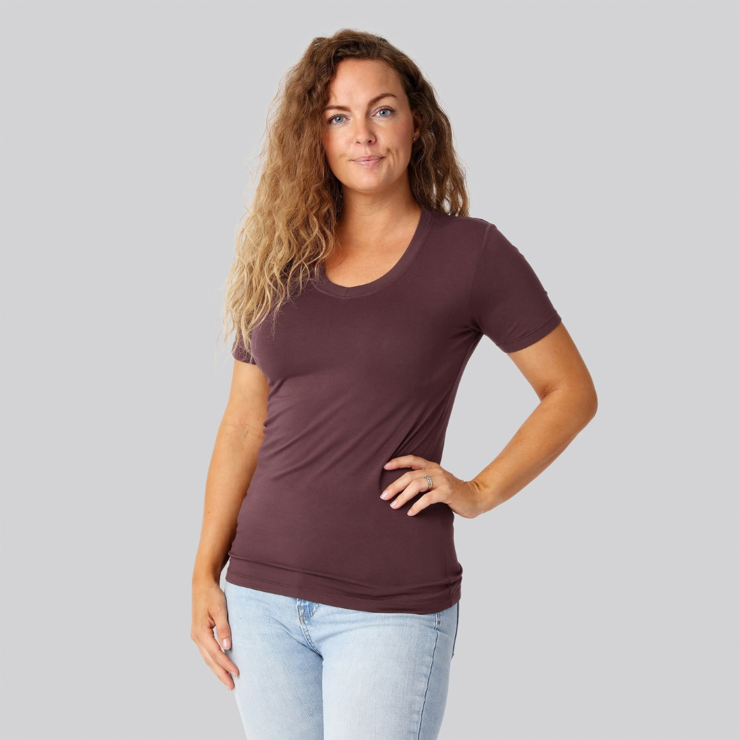 Bambus T-shirt V-hals Bordeaux Damer