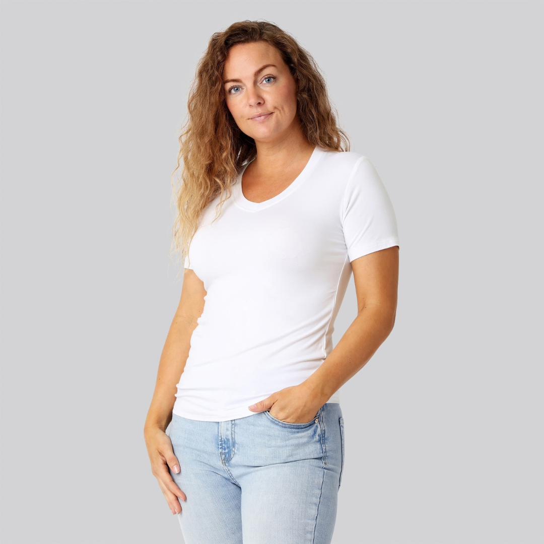 Bambus T-shirt V-hals Hvid Damer