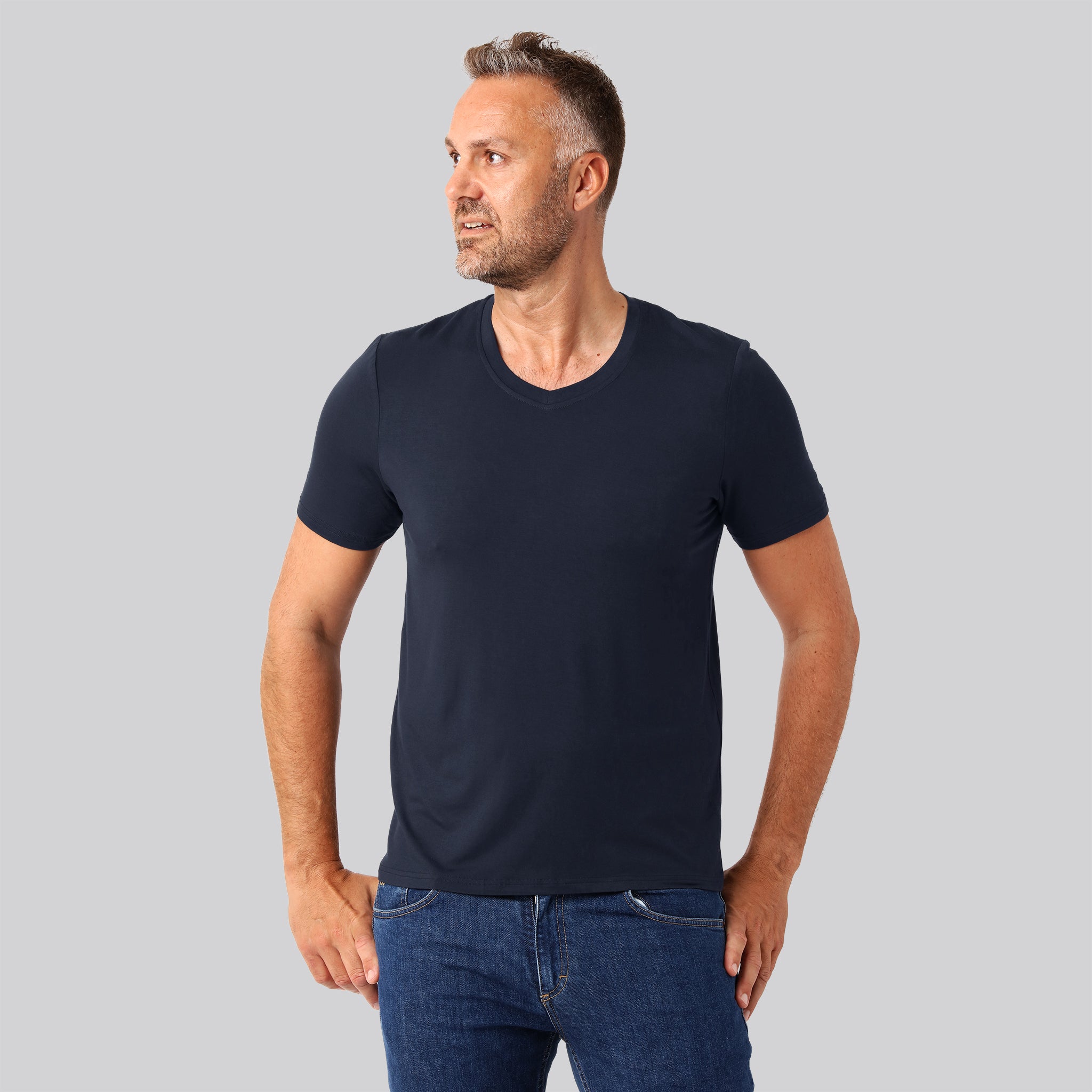 Bambus T-shirt V-hals Navy Mænd