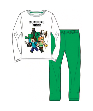 Minecraft Langærmet Pyjamassæt - Hvid 12 år 152 Cm